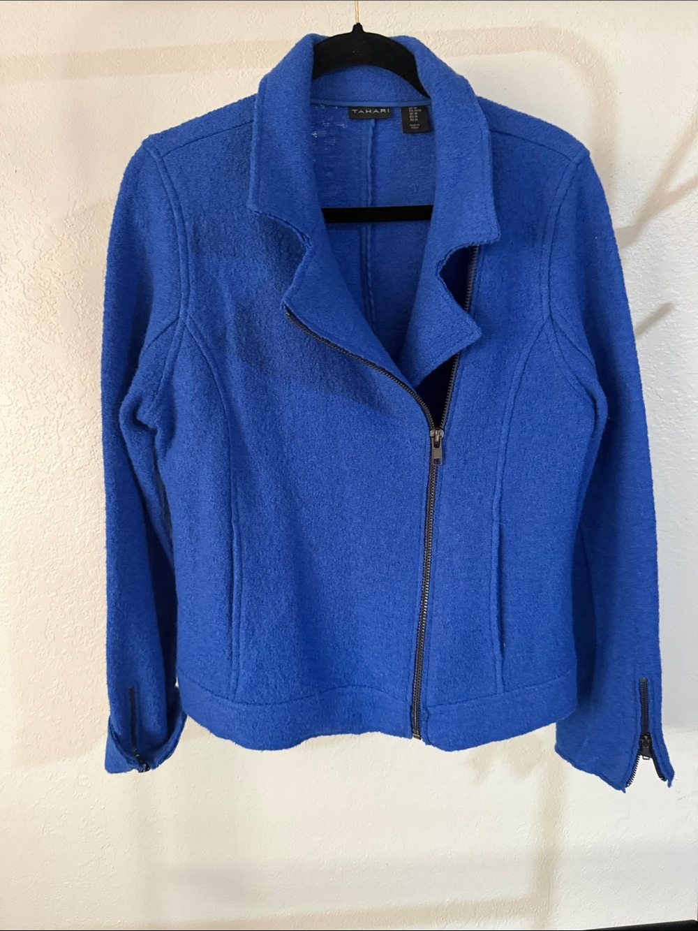 Tahari Cobalt Blue Wool-Blend Zip Moto/Bomber Jacket 🖤💙